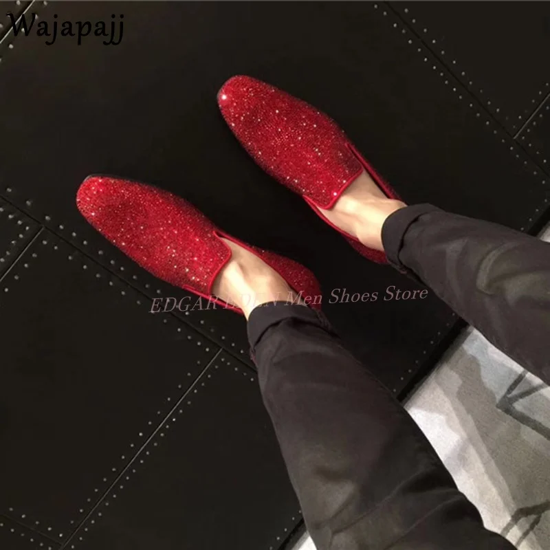Luksusowe Shinny Crystal Męskie Buty Loafer Okrągłe Palce Wsuwane Moda Męska Wiosna Jesień Pokaż Ślub Impreza Pojedyncze Buty Sukienka