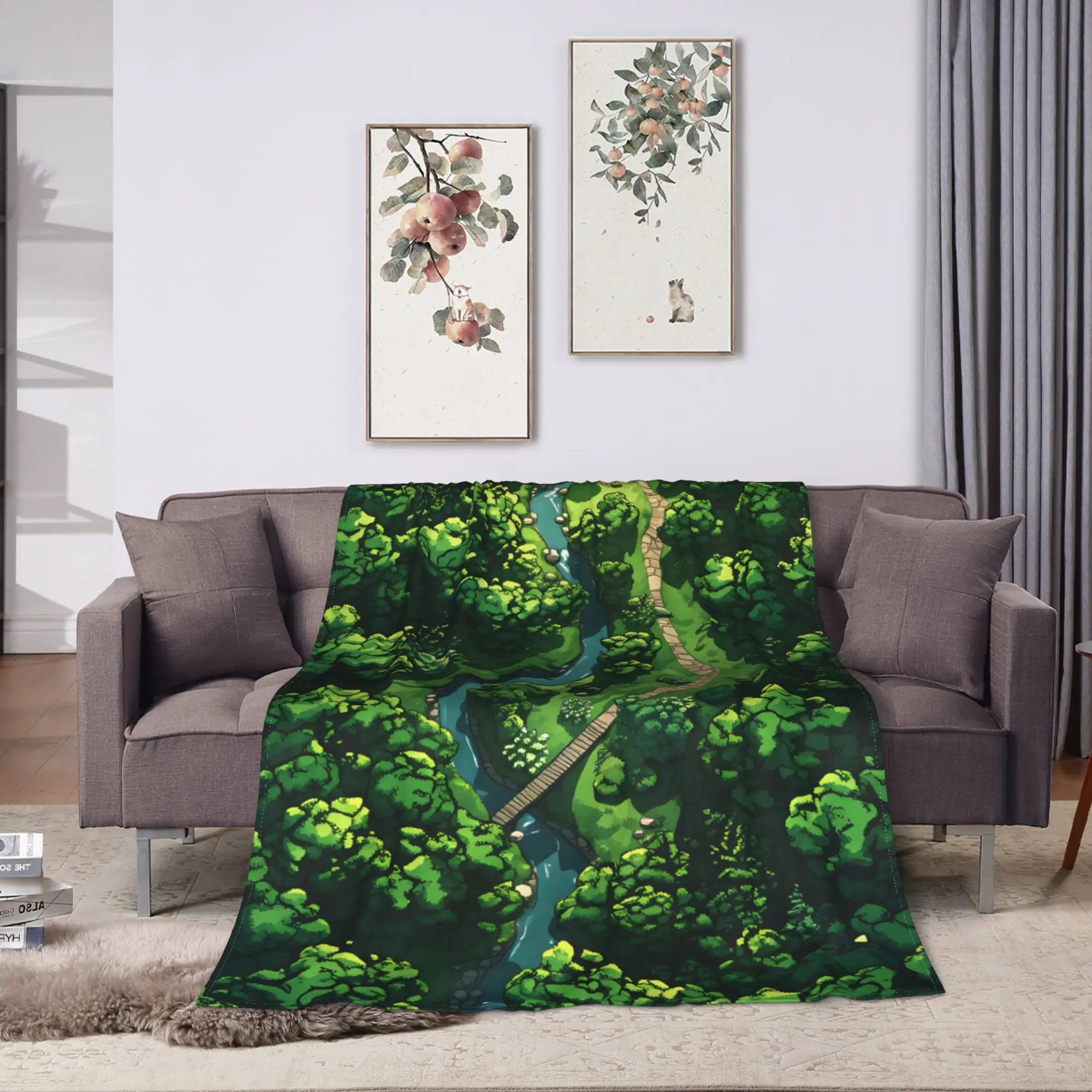 Grass Battlemat Grassland Land Greenery Blanket Quality Warm Soft  Throw Blanket Winter Picnic Bedroom Novelty Bedspread