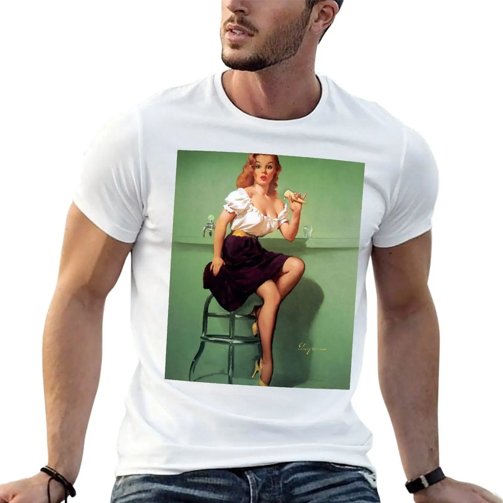 Pin-Up Girl - Elvgren - Vintage T-Shirt summer shirt animal prinfor boys outfits for men