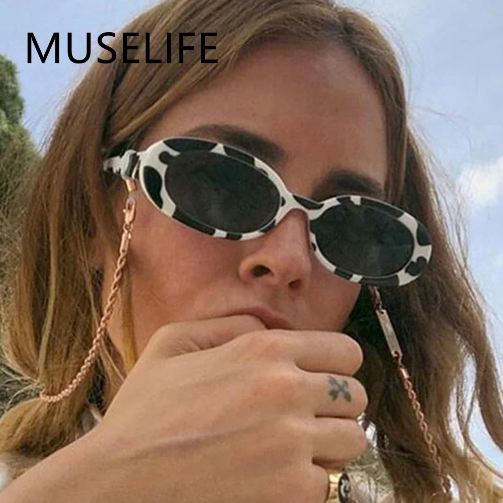 MUSELIFE Black Retro Sunglasses Oval Sunglasses Women Retro Brand Designer Vintage Ladies Cat Eye Pink Sun Glasses UV400