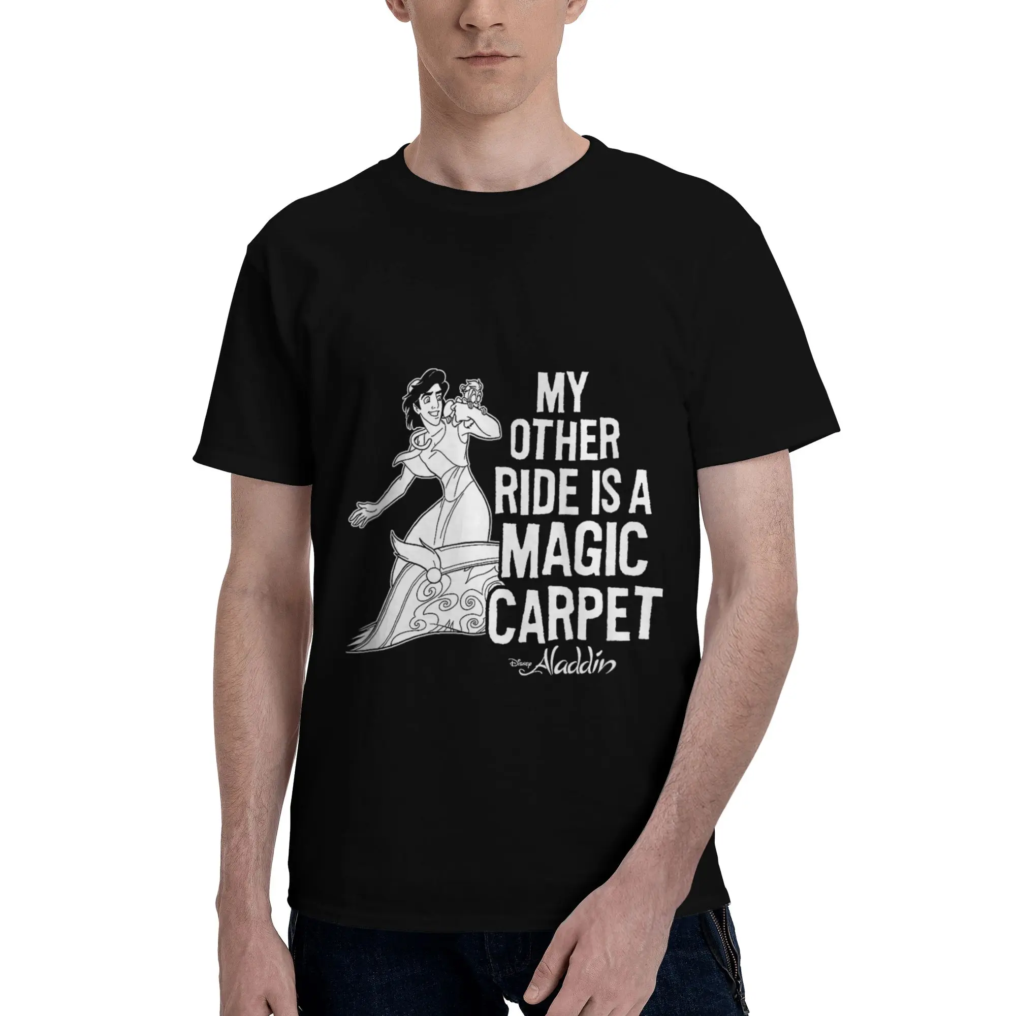 Camiseta de moda para hombre de Disney Aladdin Group Shot My Other Ride Is A Magic Carpet, camiseta de algodón de manga corta fugees