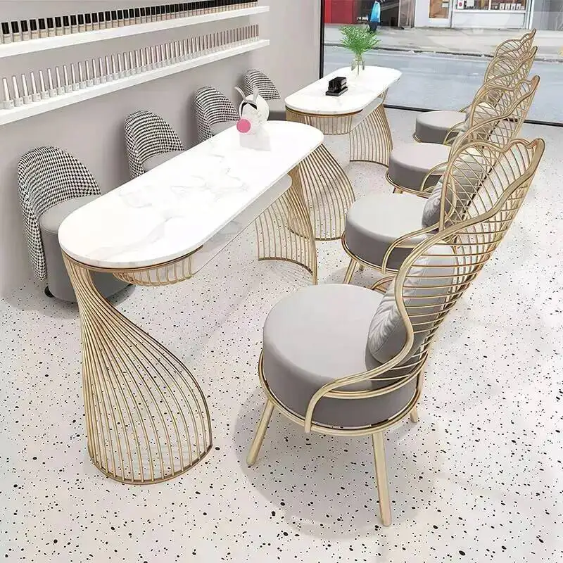 Rock Scandinavian Slab Net Red Nail Art Table and Chair Set Combination Iron Single Double Tavolo Unghie Commercial Furniture