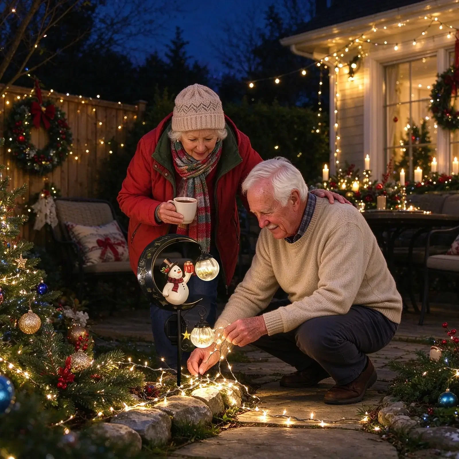 Solar Christmas Moon Snowman Garden Stake Ground Insert Light for Yard Lawn Christmas Decoration Weather Resistant