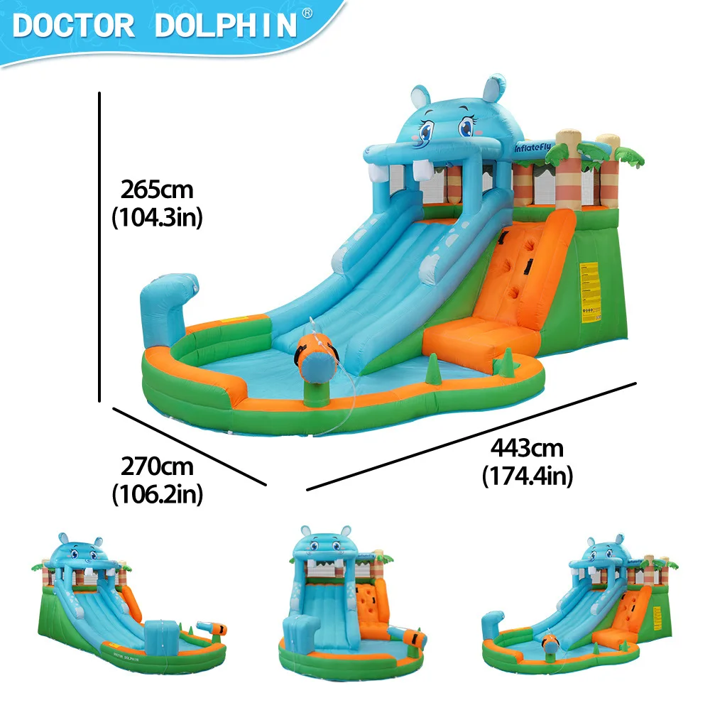 Dokter Dolfijn Opblaasbare Waterglijbaan Met Waternevelpistool Springkasteel Met Blower Kinderen Zomerspeelgoed Met Blower