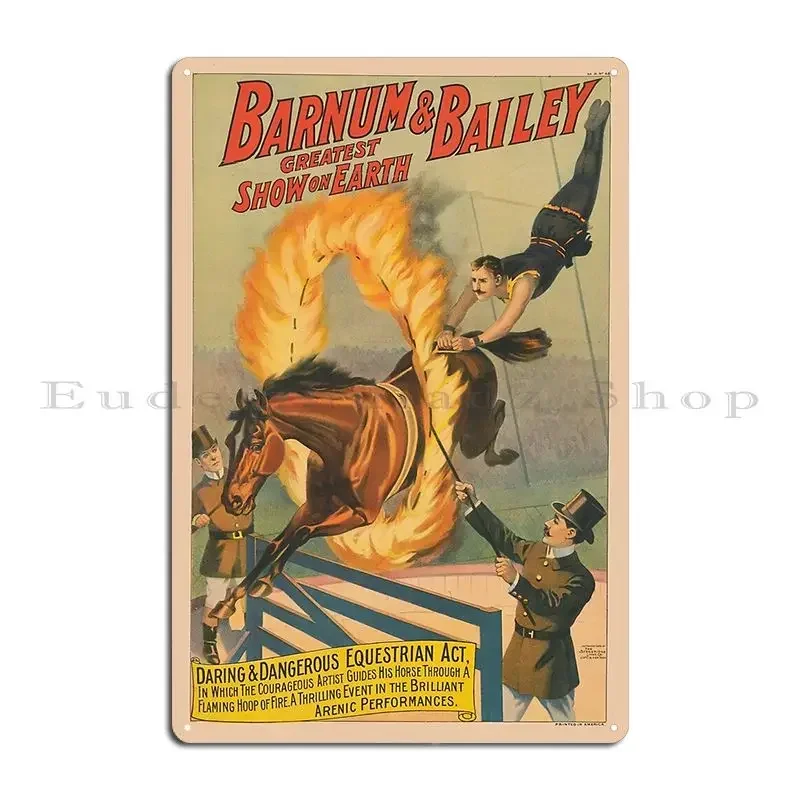 Vintage Circus Poster Of A Horse Leaping Through A Flaming Hoop Metal Sign Living Room Wall Decor Party Custom Tin Sign Poster