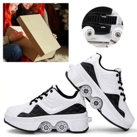 Roller Skate Shoes Fashion Sneaker with Wheels 4 Wheels Automatic Walking Shoes Anti-collision Kick Roller Shoes for Girls Boys