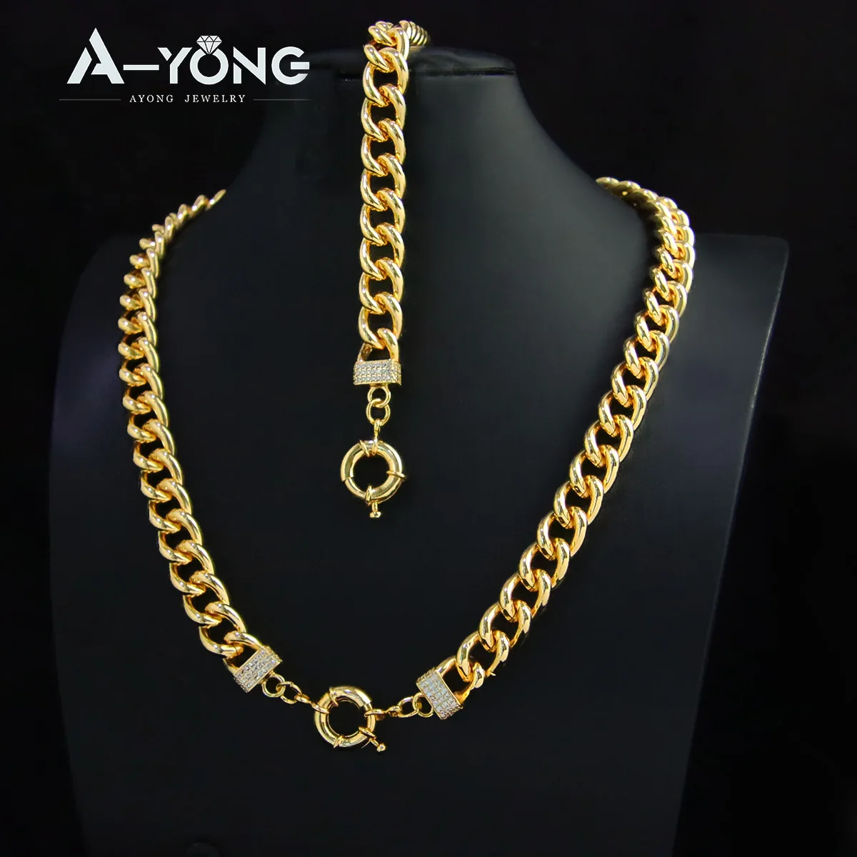 Luxus Hip Hop Schmuck Set 21k Gold Überzogene Dubai Fashoin Kubanischen Kette Halskette Arabisch Frauen Männer Punk Event Party schmuck – Detail 2