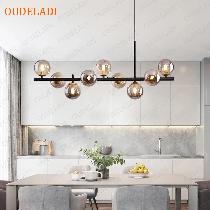 Nordic LED Chandelier for Kitchen Island Living Dining Room Modern Glass Ball Hanging Pendant Lamp Indoor Lighting Decor Fixture