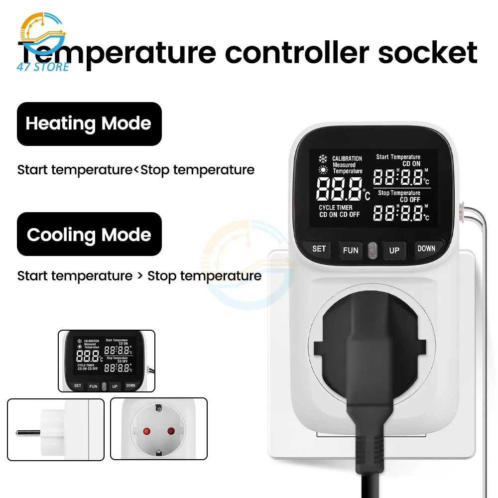 Digital Temperature Smart Controller Socket Home Outlet Thermostat Sensor Cooling Heating Temperature Timer Switch With Socket