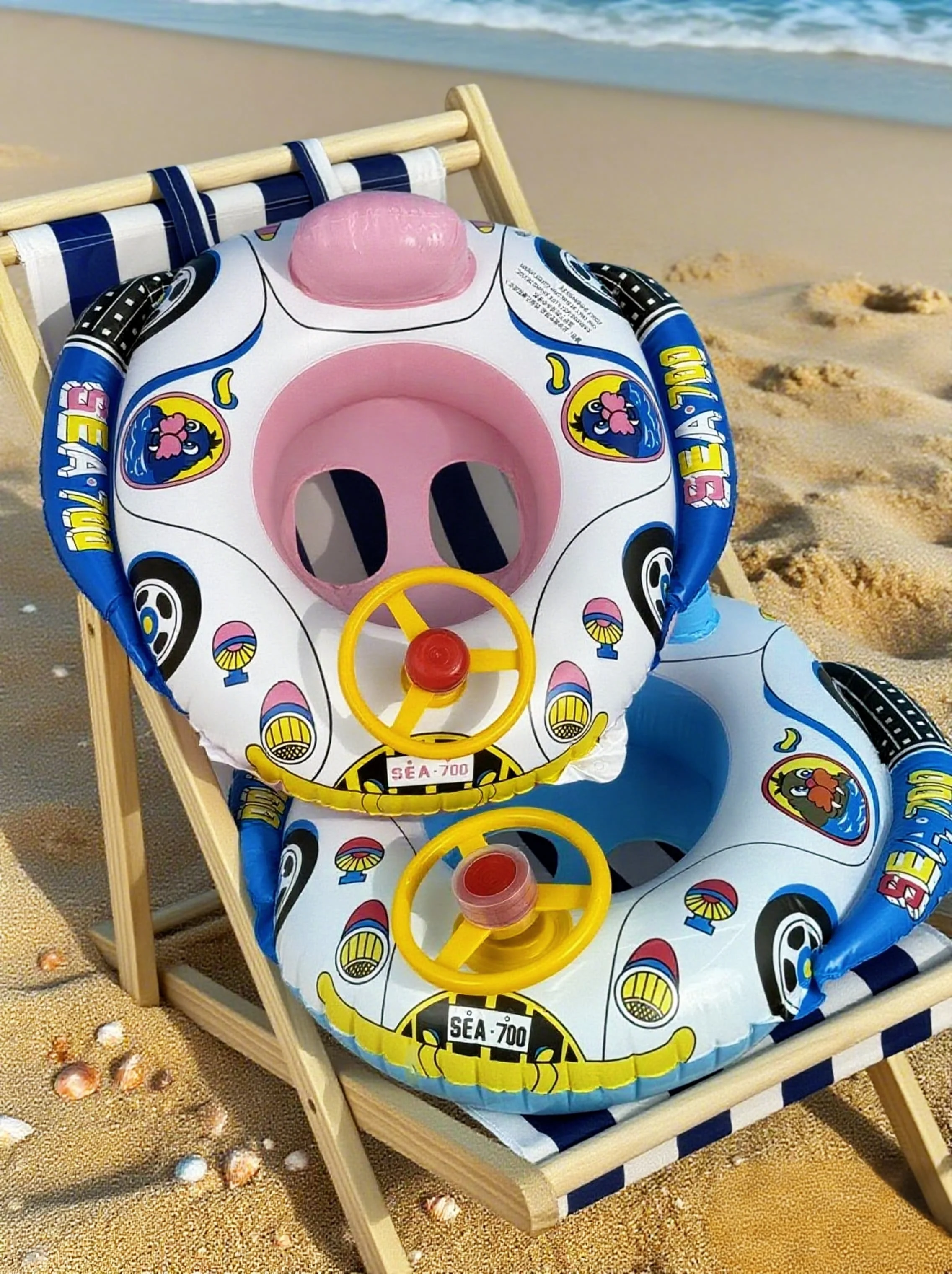 1 قطعة حلقة حمام سباحة للأطفال قابلة للنفخ، حلقة تدريب على السباحة للأطفال الصغار مع مقبض، عوامة حمام سباحة لطيفة على شكل سيارة #1