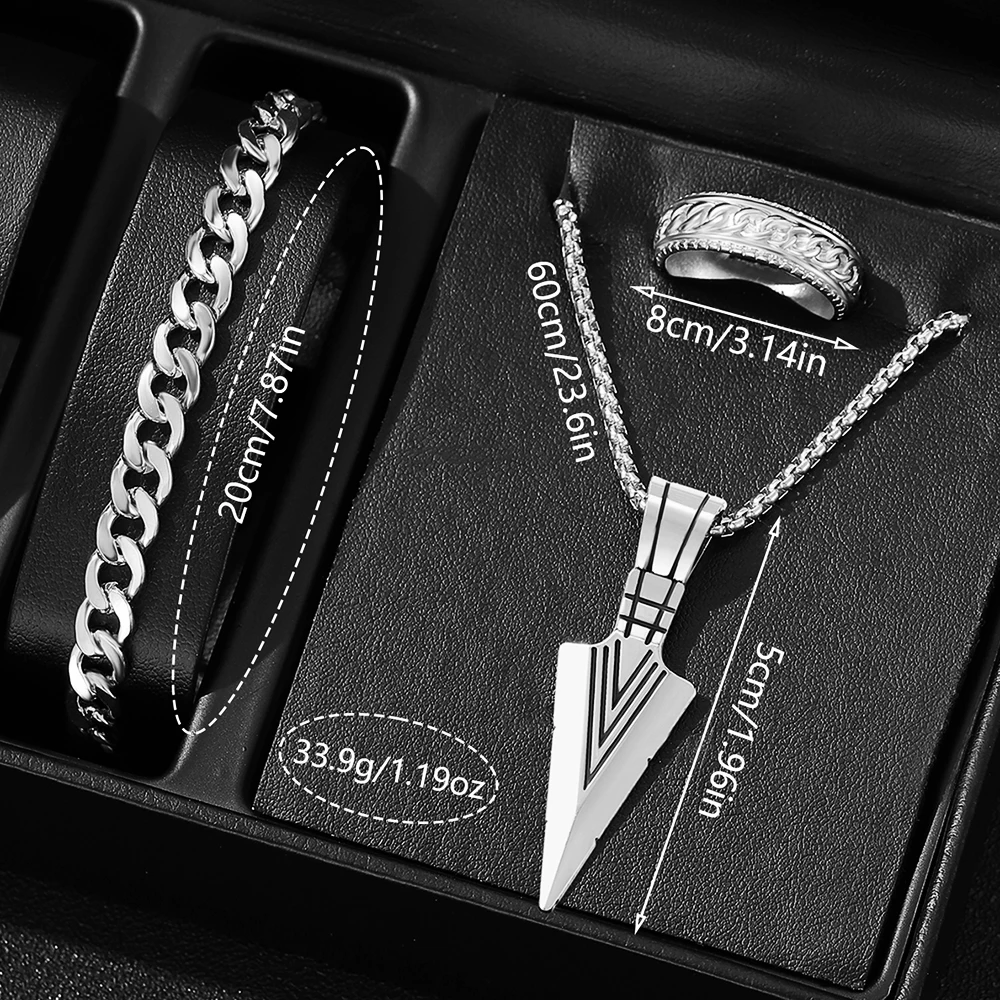 4PCS Silver Men's Fashion Casual Mixed Scale Dial Quartz Watch Bracelet Necklace Ring Set Suitable for Daily Wear Decoration - view 6
