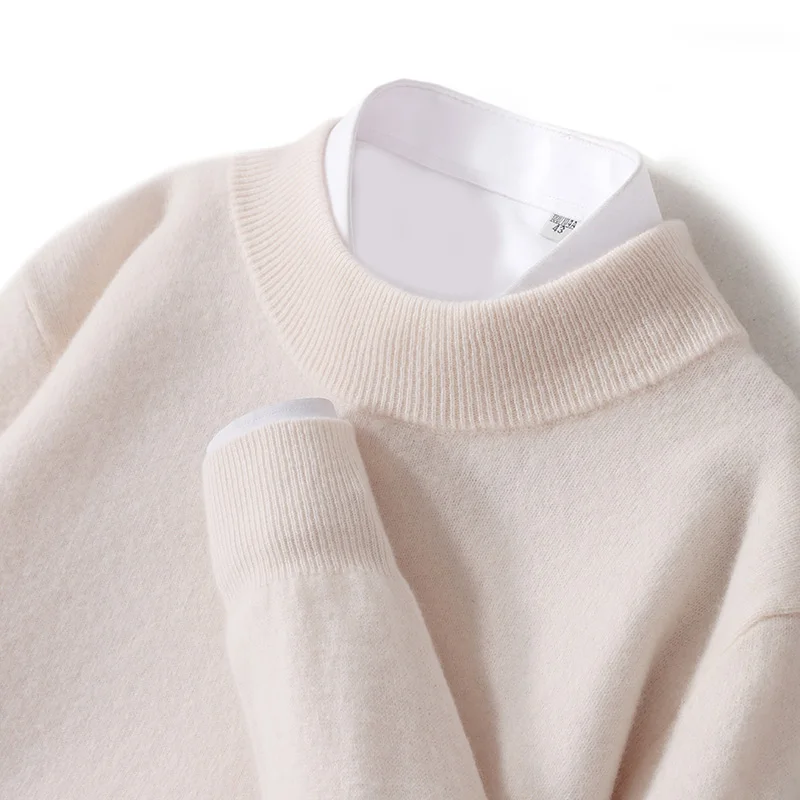 Classic Men Knitted 100% Australian Wool Pullover Sweater Half High Neck Long sleeves Anti-pilling Thick Business Basic tops