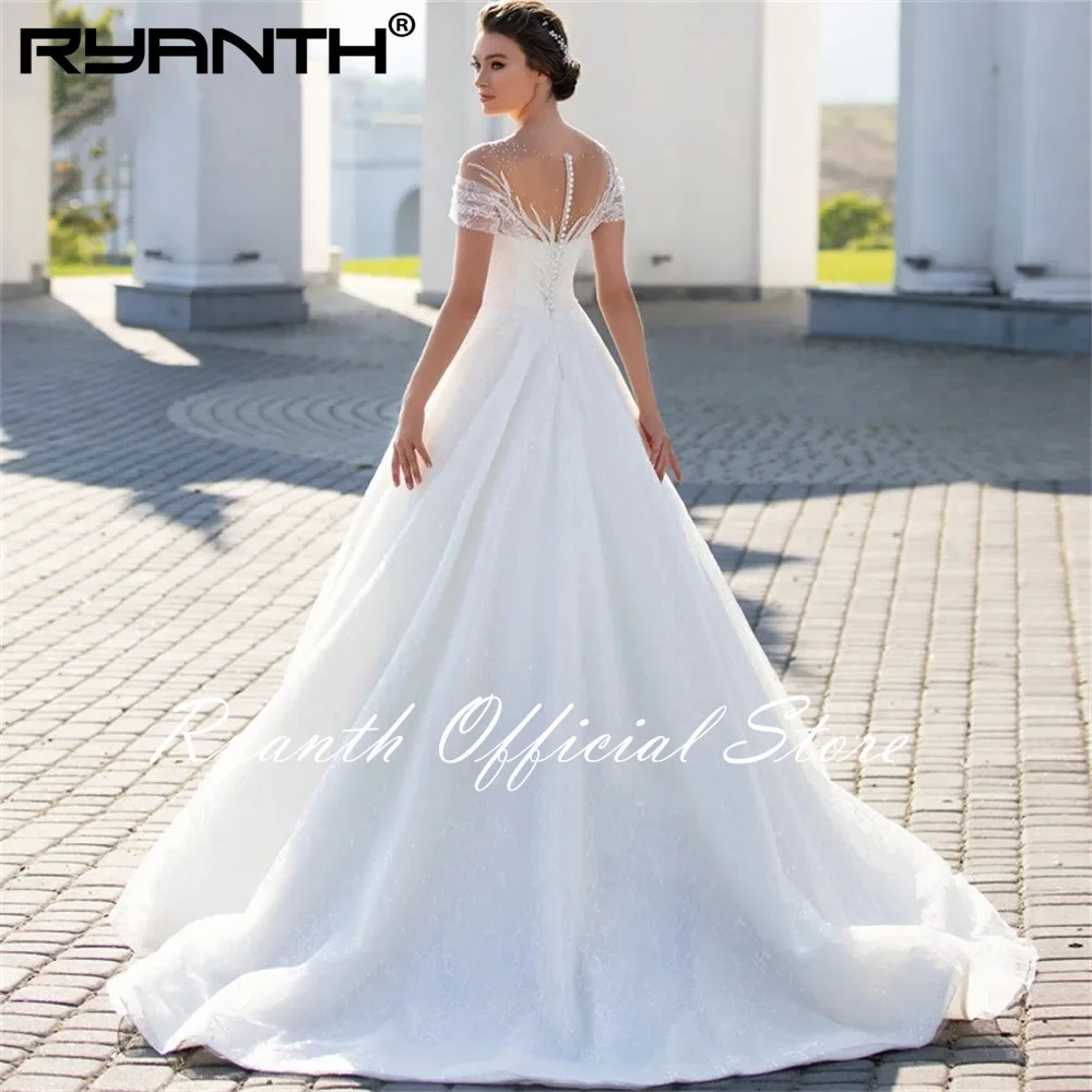 Ryanth abito da sposa lucido con spalle scoperte per la sposa 2024 moda Glitter pizzo a-line abito da sposa Illusion pieghe Robe De Marié