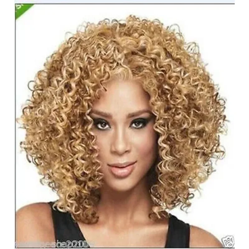 

New blonde mix short curly cosplay full Heat-resistant Women& # x27;s Hair wig