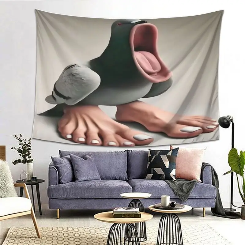 VIKAMA Funny Meme Pigeon Tapestry, Big Feet and Big Beak Pigeon Wall Hanging, Humorous Decor for Bedroom, Living Room, and Home