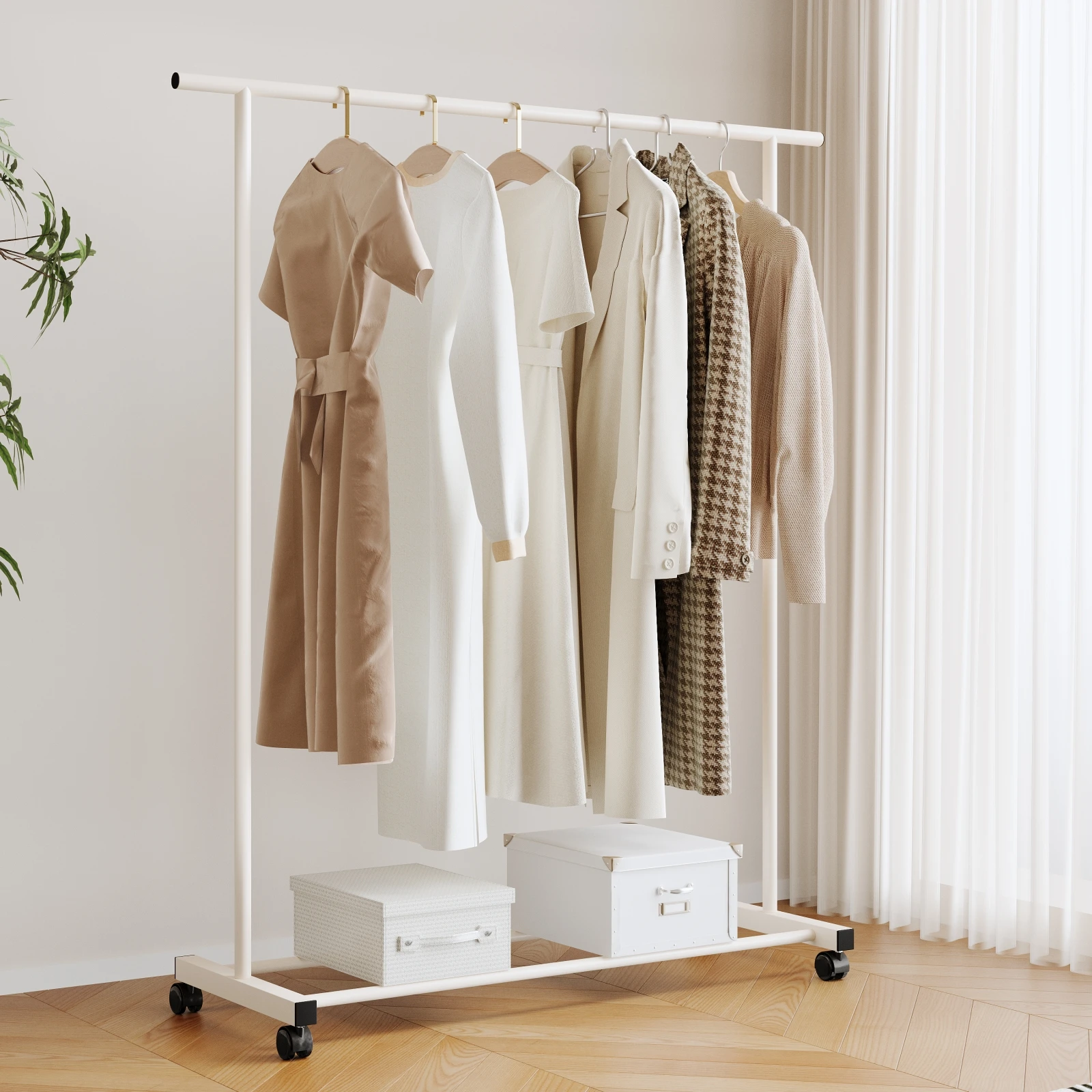 Floor-standing clothes rack for bedroom, thickened indoor household clothing rack, floor-standing double-rod coat rack