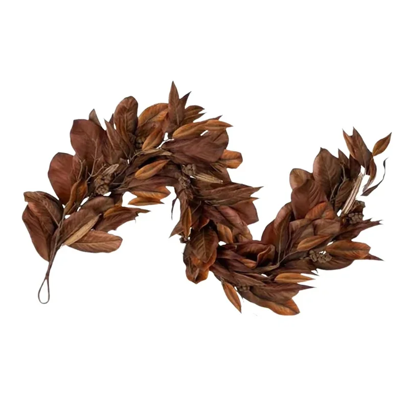 For Harvest Kitchen Window Wreath 6Ft Artificial Holidaywreath Fall Magnolia Leaves Garland Pine Cones