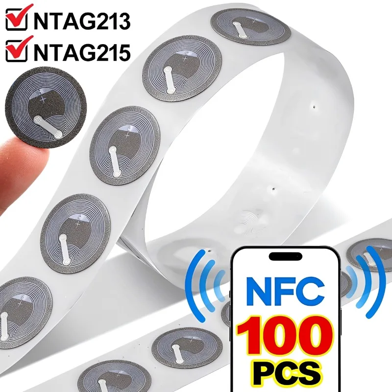 Anti-Metal NTAG 213/215 NFC Tags Sticker Adhesive Programmable 144/504 Bytes Memory NFC Chip Labels for All NFC Enabled Device