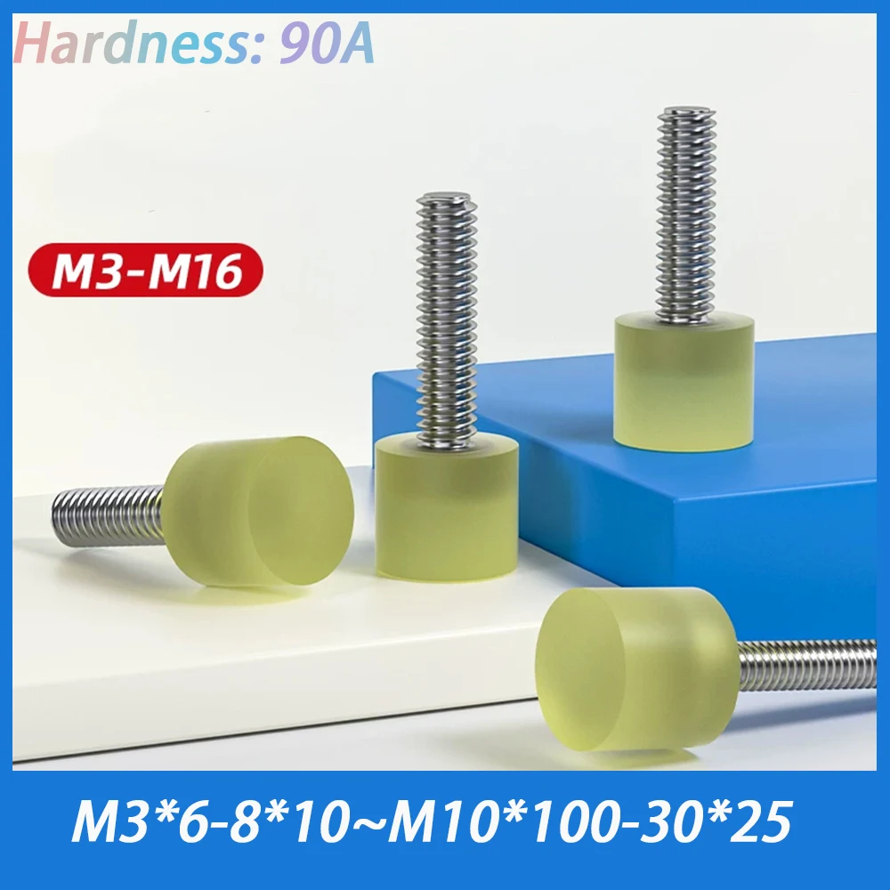 4Pcs PU Rubber Head Buffer Bolt Anti Collision Shock Absorbing Screws M3*6-8*10mm 304 Stainless Steel Polyurethane Coated Screw