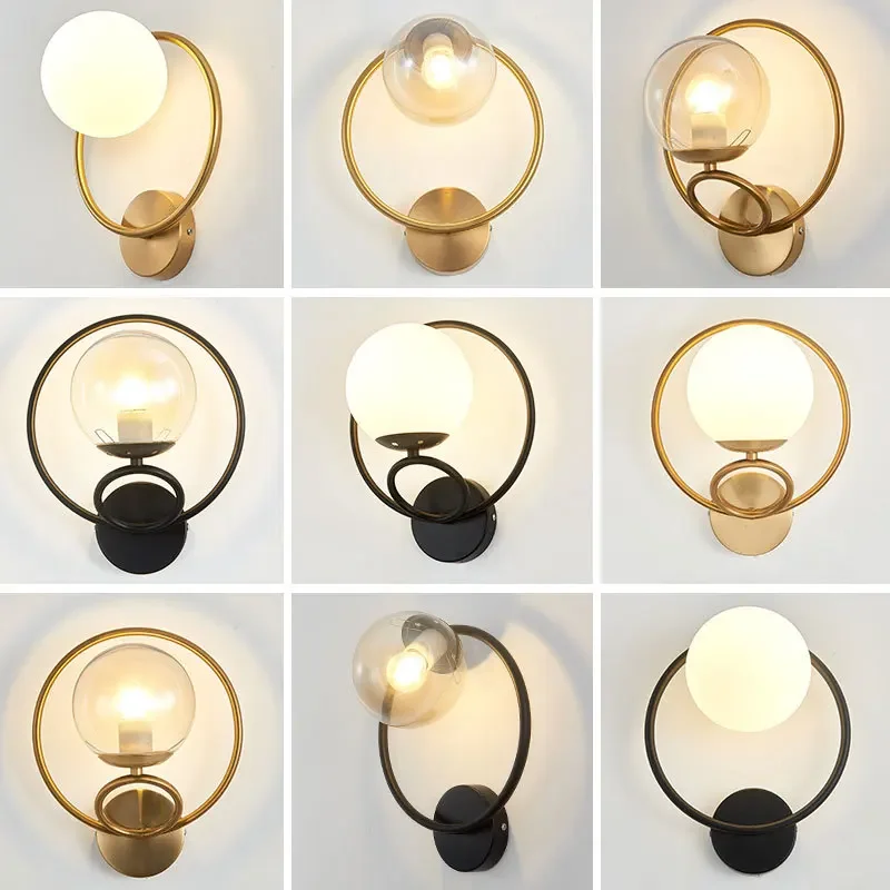 Modern Circle Led wall Light Glass Ball Wall Lamp Living Room Bathroom Bedroom Bedside Entrance Porch Indoor Lighting Decor Lamp