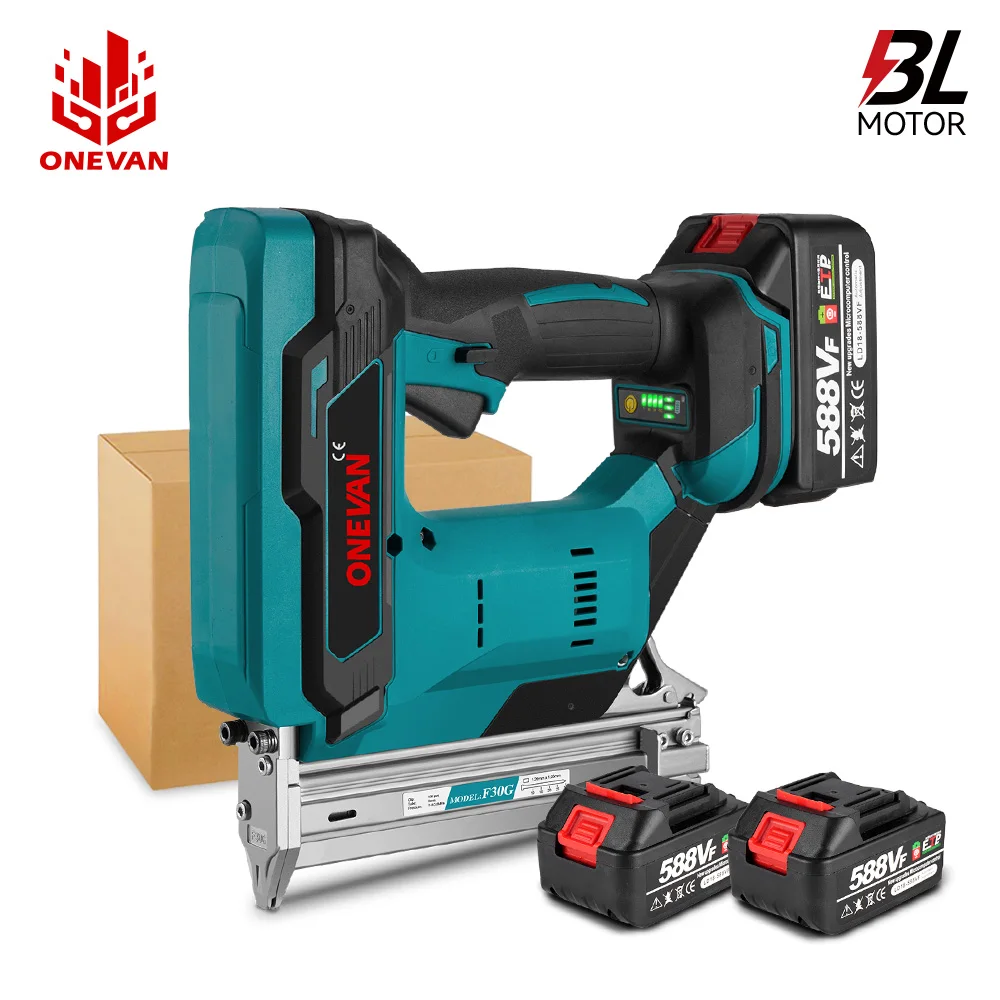 ONEVAN F30G 30MM Brushless Electric Nail Gun Cordless Stapler Nailer Lithium Battery Nailing Power Tool For Makita 18V Battery