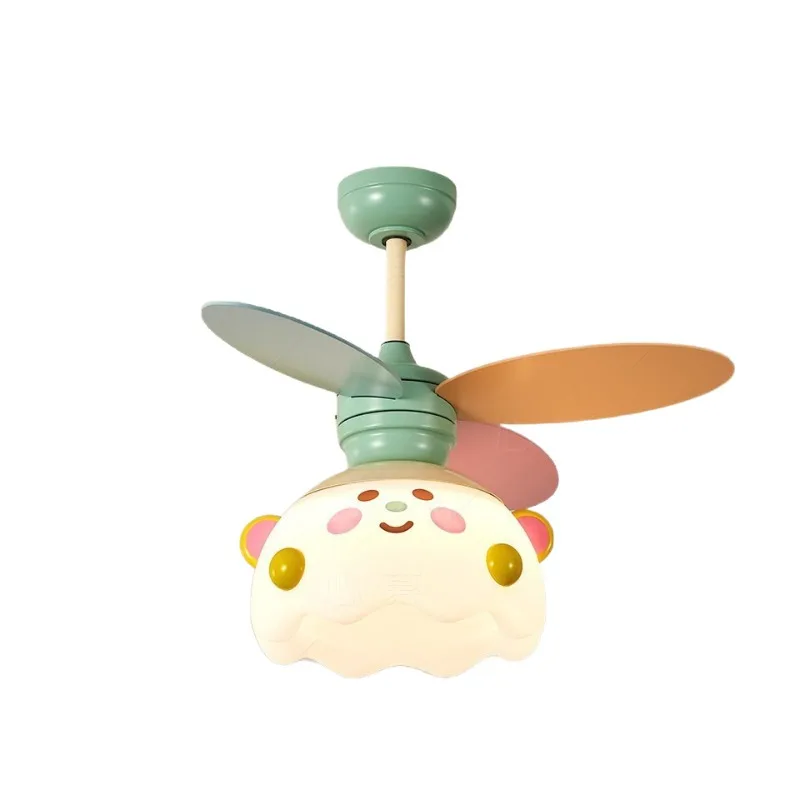 Children's room fan light cream wind, cartoon eye protection cute macaron boy girl bedroom silent electric fan chandelier