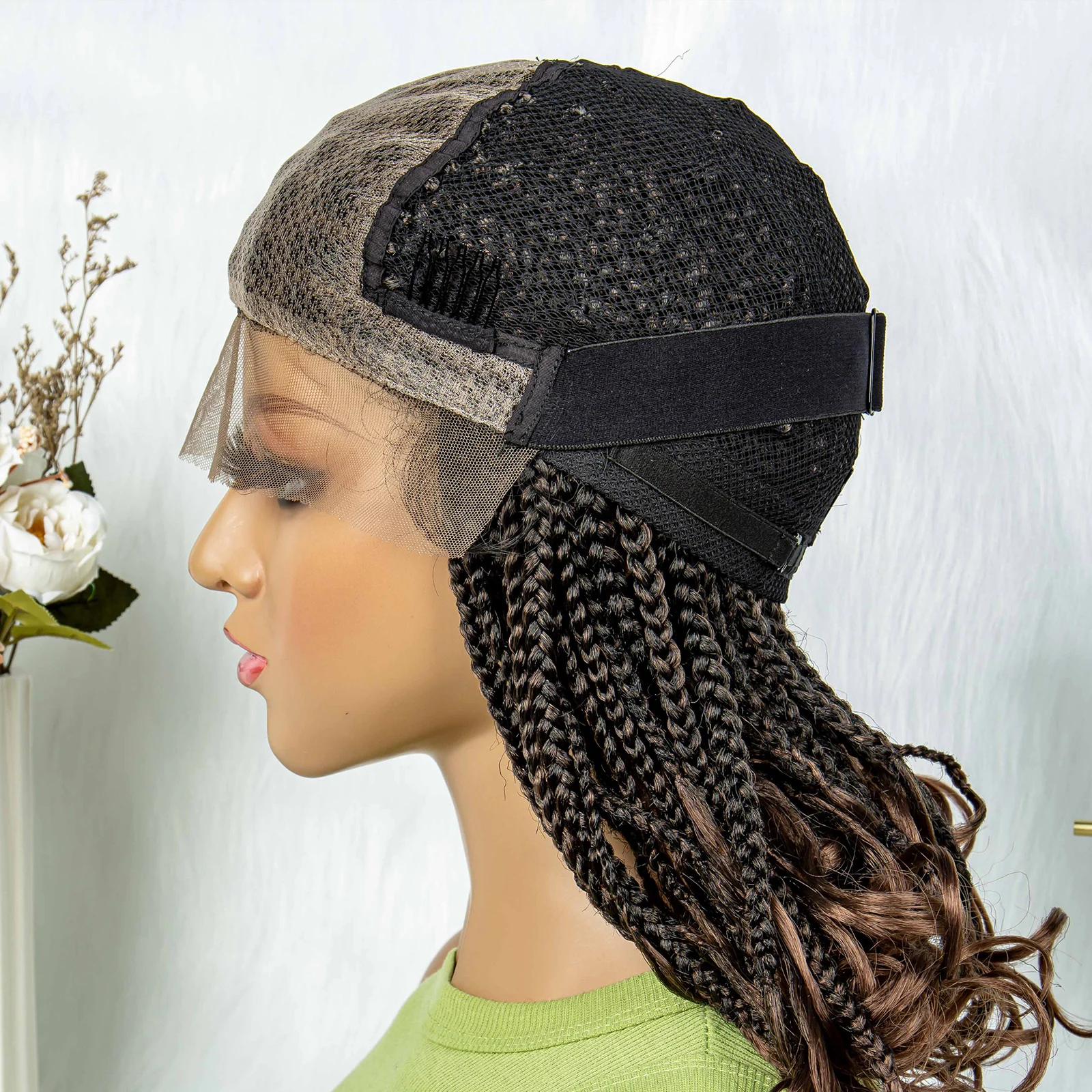 صندوق شعر مستعار مضفر 20 بوصة 9x6 الدانتيل إغلاق أمامي شعر مستعار مضفر أومبير اللون كورنو تجديل الباروكات مع مجعد للنساء #6