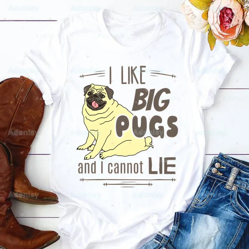 Pug Dog Animal Pet Cartoon Women Cartoon Mom Summer Print Lady T-shirts Top T Shirt Ladies Womens Graphic Female Tee T-Shirt