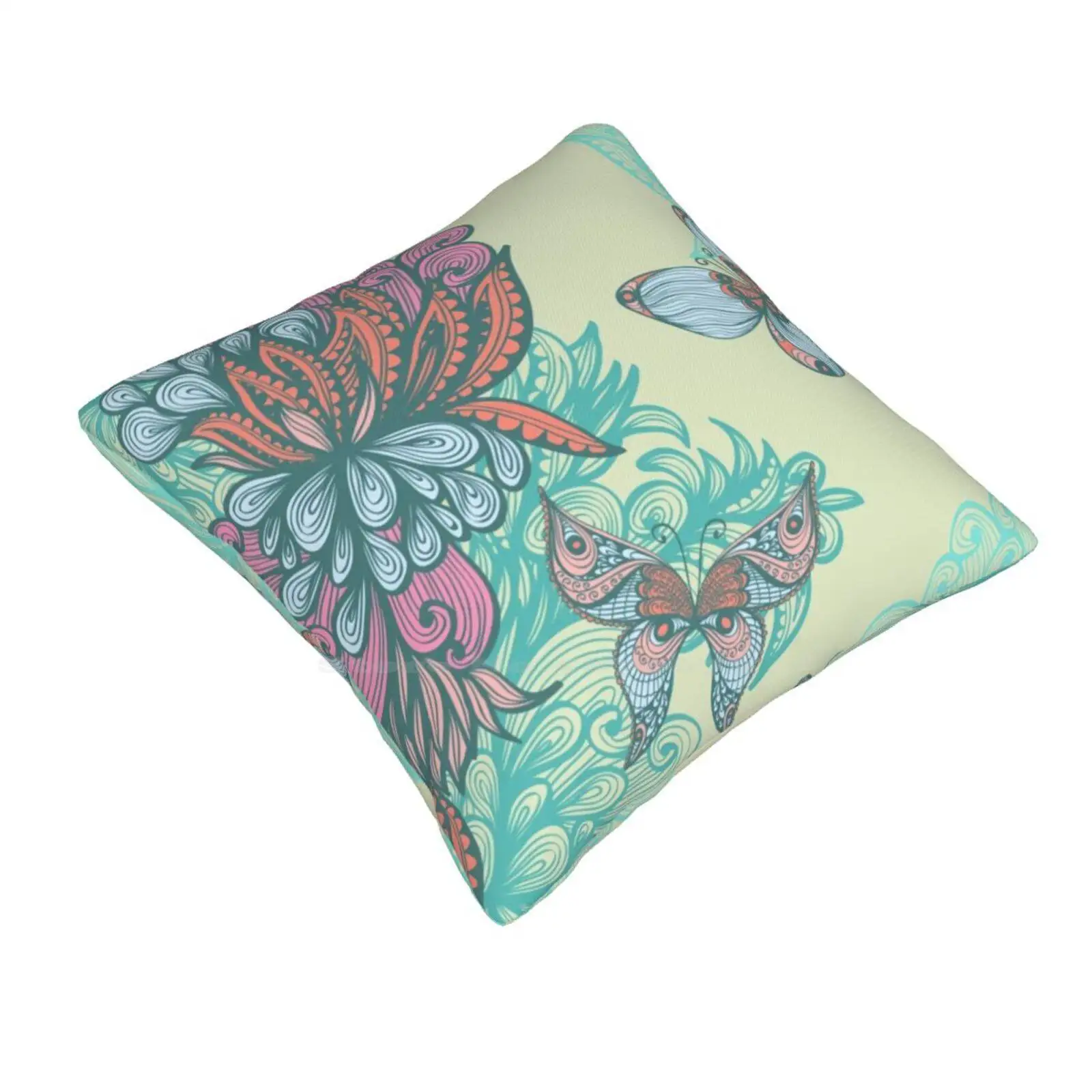 Butterfly & Rose Pillow Cover Hug Pillowcase Butterfly Vector Flower Floral Grass Leaf Growth Invitation Greeting Pattern