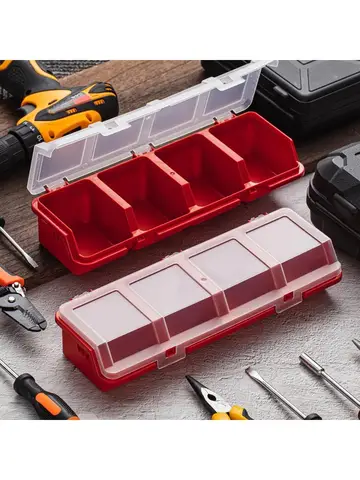 1Pc Plastic Screw Organizer Box with 4 Compartments Portable Tool Parts Storage Bin with Lid for Hardware Small Parts Display