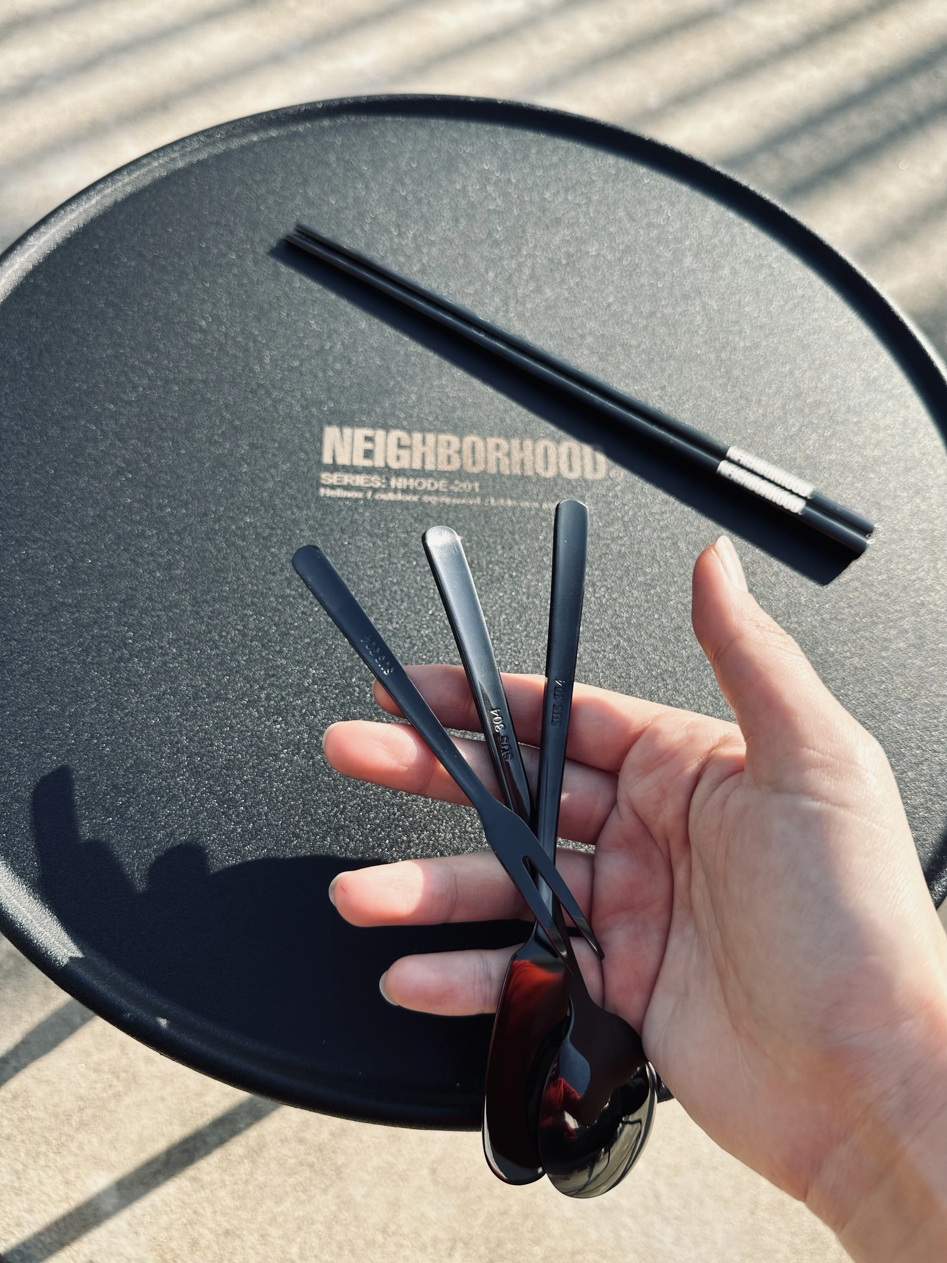 Stainless steel blackened camping picnic set dark wind chopsticks spoon tide thick durable portable outdoor tableware