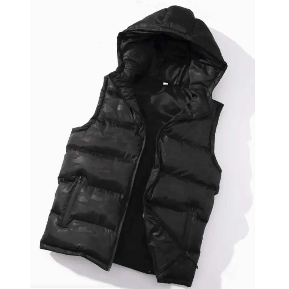 Large Size Men's Fashionable Men's Gray Thick Hooded Down Vest Classic Zipper Style Coats Spring and Autumn Jackets Clothing