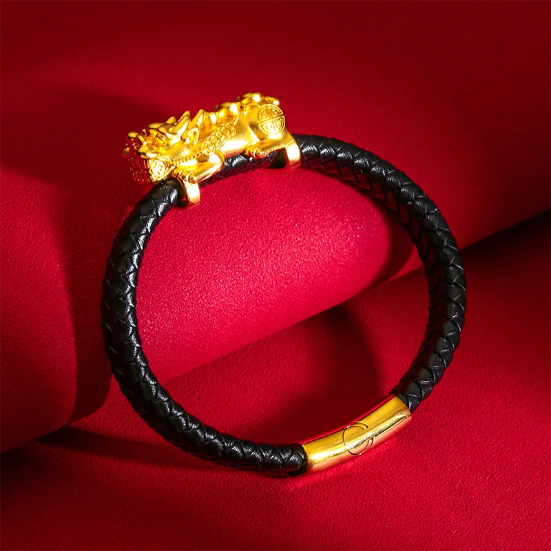 Dominierende Leders eil Pixiu Anhänger Armreifen Armband 18 Karat Gold Farbe Armbänder für Herren Armband Geschenke nicht verblassen