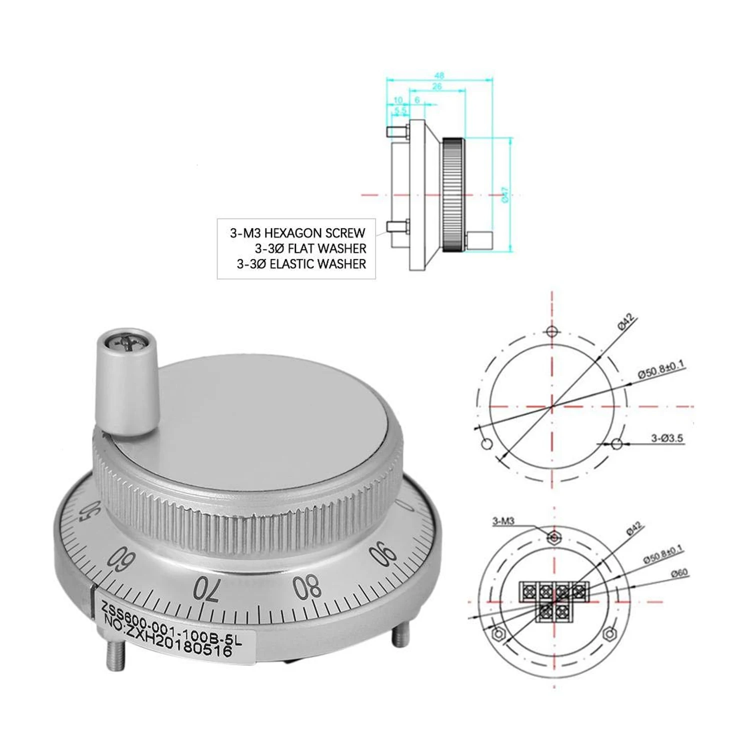 Dia 60/80mm Cheap Price Electronic Handwheel Rotary Encoder For CNC A860 Hand Wheel Machine Electronic Rotary Encoder 25/100 PPR
