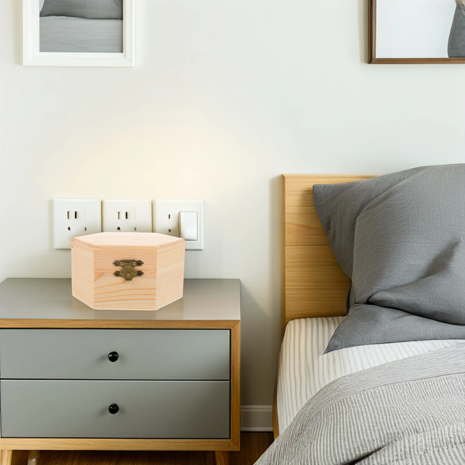 

Wooden Jewelry Box Unfinished Small Pine Hexagonal Storage Container Craft Projects Accessories Organized Durable Material Long