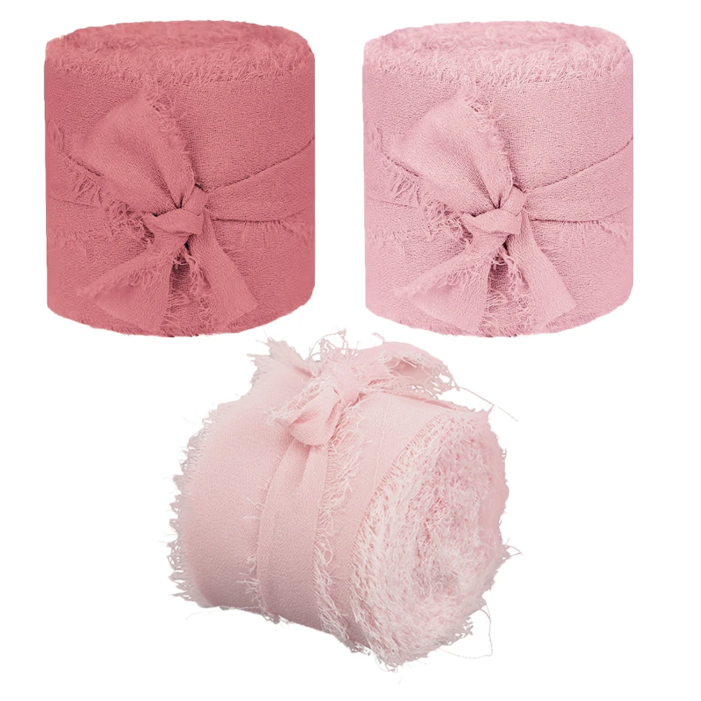 

3pcs 3 Rolls Frayed Frayed Edges Chiffon Ribbon for Wedding Invitations Bridal Bouquet Decorations 5M Per Roll