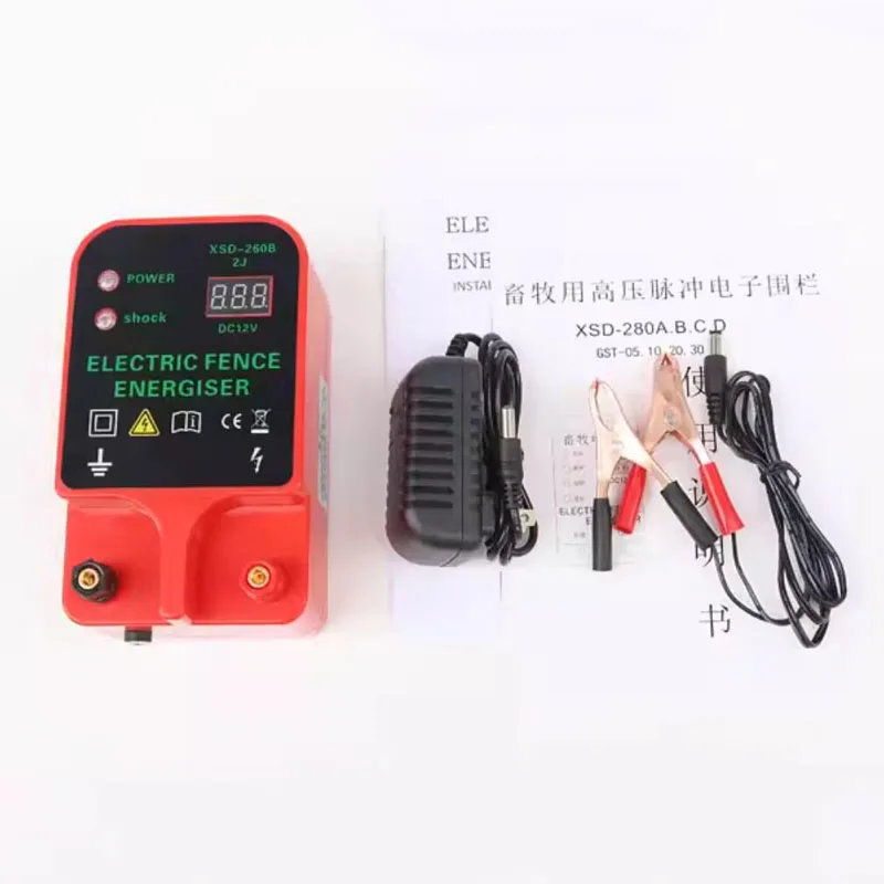 Livestock High Voltage Pulse Controller High-Decibel Alarm Waterproof LCD Voltage Display 10KM XSD-260B Electric Fence Energizer