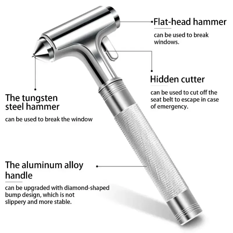 All Metal Car Emergency Escape Tool Hardened Steel Window Breaker Seatbelt Cutter Portable Anti-Slip Car Safety Hammer view 3