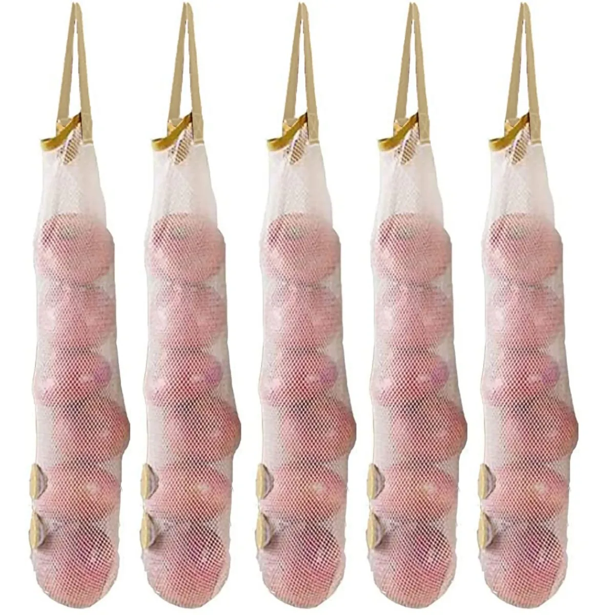 Hanging Mesh Storage Bags Onion Garlic Potatoes Net Mesh Bag Reusable Net Produce Bags for Fruit Veggies Garbage Home RV Camper