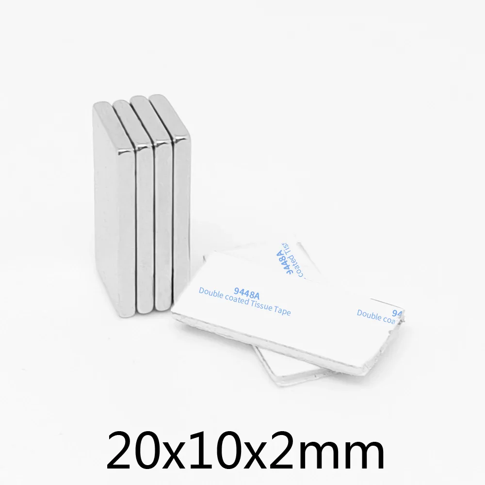 5/10/20/50/100/150PCS 20x10x2 Block Search Magnet With 3M Double-Sided Adhesive Tape 20*10*2 Strong Neodymium Magnets 20x10x2mm