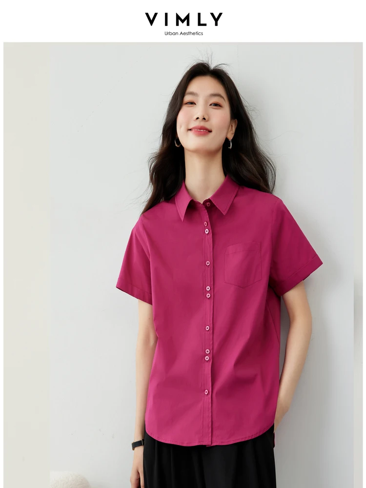 Vimly Cotton Blend Button Up Shirt for Women 2023 Autumn Pointed Collar Long Sleeve Straight-cut Shirts & Blouses Workwear M3536