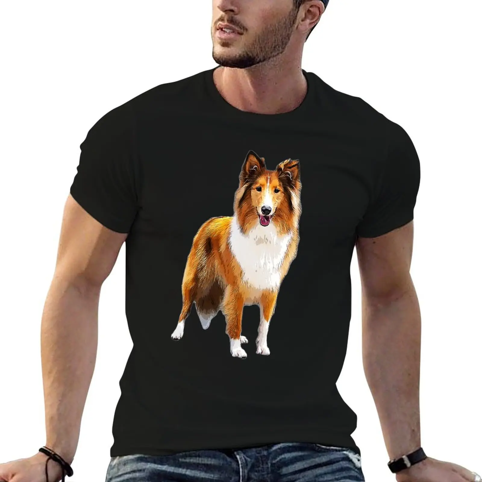 Camiseta con estampado de perro lindo de la raza Rough Collie, camisetas para hombre, paquete de camisetas blancas esenciales, camisetas gráficas para hombre