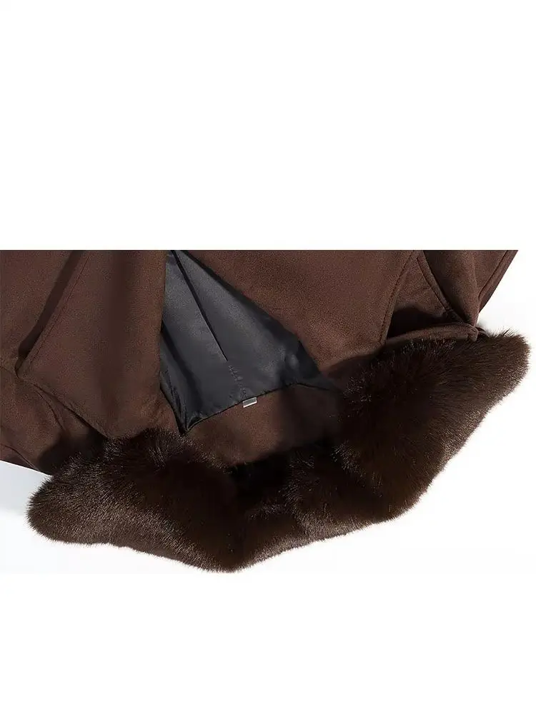 

HH 2026, женское свободное замшевое короткое пальто с эффектом искусственного меха, длинными рукавами и пуговицами, асимметричное кружевное украшение для отдыха