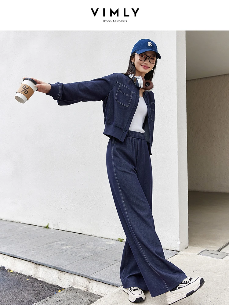 

VIMLY Two Piece Women's Spring Pant Sets 2025 Casual Outfits Short Jacket Wide-leg Pants New in Matching Set Female Clothing 387