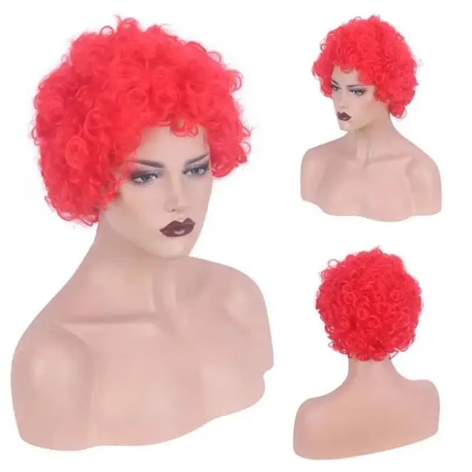 Synthetic Short Red Hair Afro Kinky Curly Wig with Bangs Natural Fluffy Wig for Black Men Cosplay High Temperature