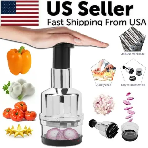 Hot Kitchen Magic Onion Chopper Vegetable and Fruit Salad Onion and Garlic Food Stainless Steel Handheld Chopper Slicer Peeler Vegetable Cutter Vertical Manual Chopper