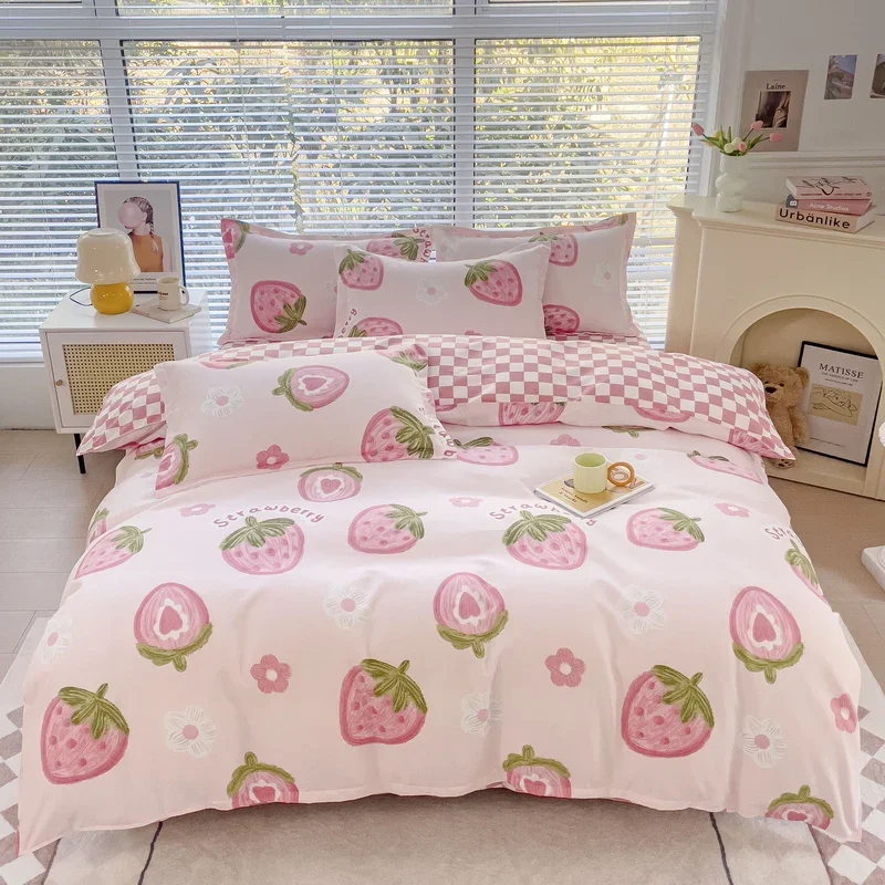 cute-strawberry-duvet-cover-floral-thickened-comforter-covers-kawaii-bedding-set-soft-reversible-design-for-girls-women-boys
