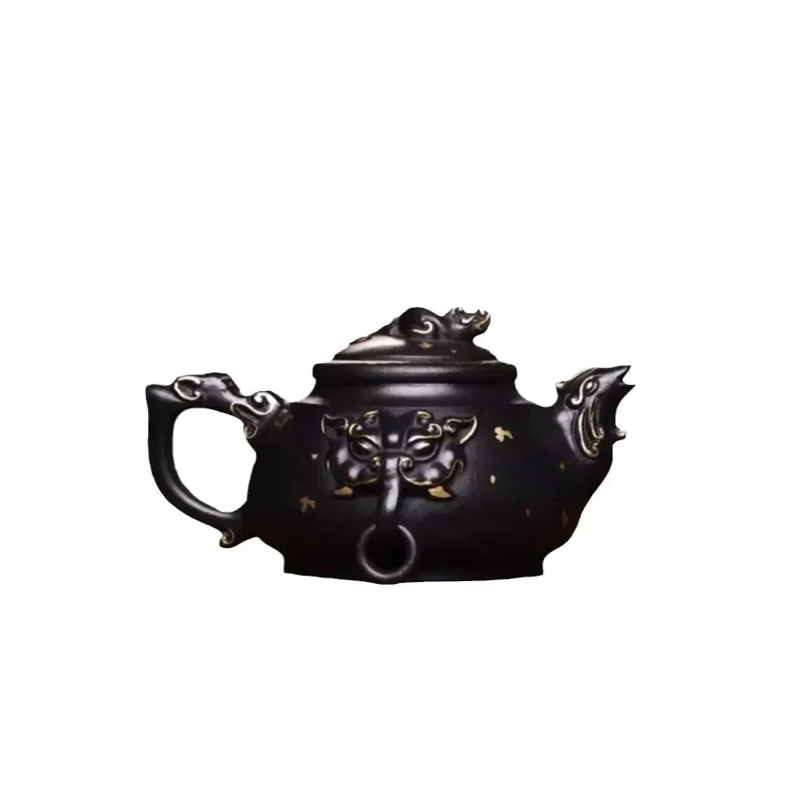 

All-handmade raw ore yellow mud binaural pot Kung Fu tea set Household teapot gifts