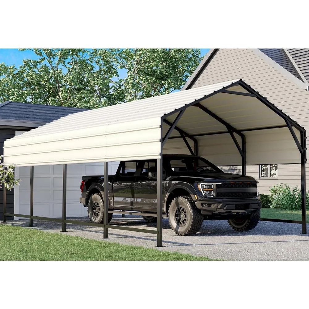 

OUTDOOR Metal Roof Carport Kits 10x20 Heavy Duty Steel Car Canopy Hard Top Garage