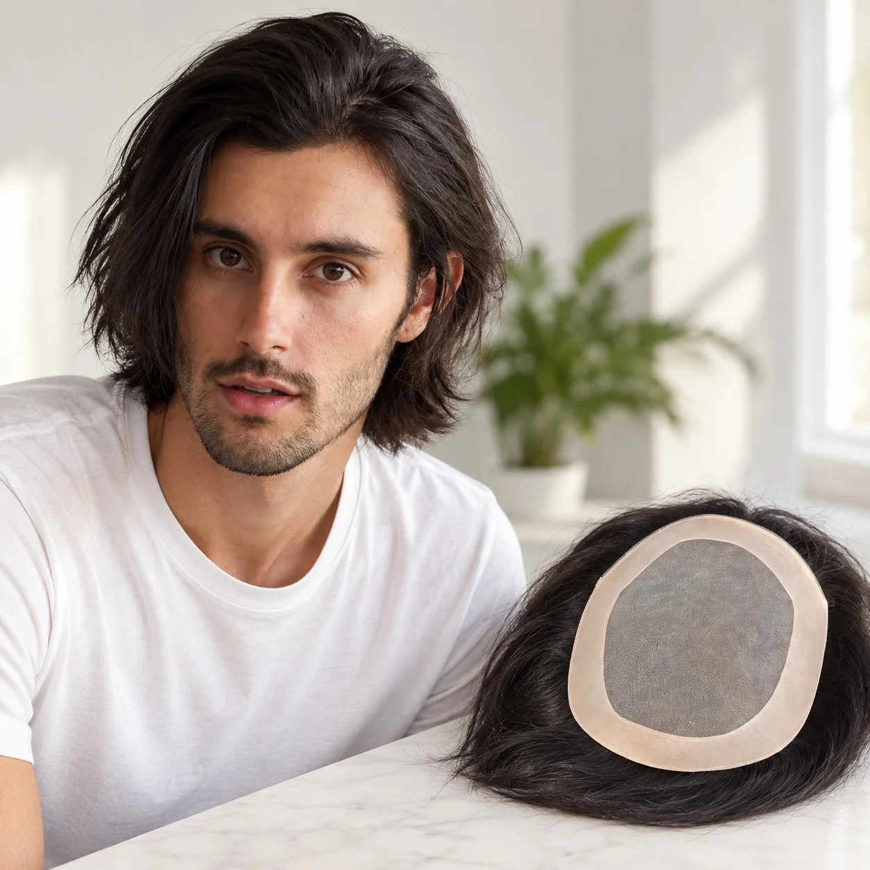 Men's Toupee 9in European Human Hair System with Straight Style on Fine Mono Lace Front Base 6x8in for Hair Loss Men's Hairpiece